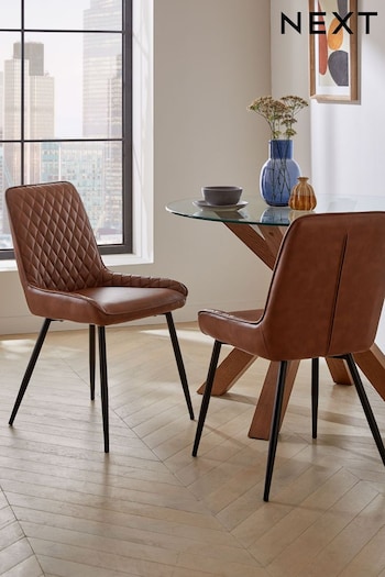 Set of 2 Faux Leather Tan Brown Hamilton Non Arm Dining Chairs (592994) | £250