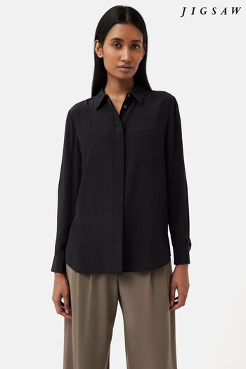 Jigsaw Silk Long Sleeve Black Shirt (593326) | £150