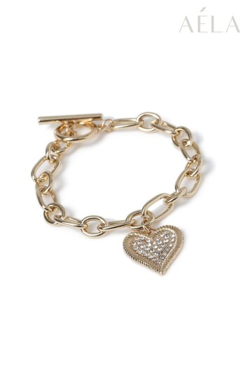 Aela Gold Tone Pave Heart Charm Bracelet (593517) | £12.50