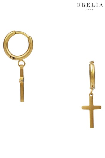 Orelia & Joe 18K Gold Cross Charm Hoops (593614) | £22
