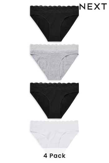 White/Black/Grey Bikini Cotton and Lace Knickers 4 Pack (593739) | £16
