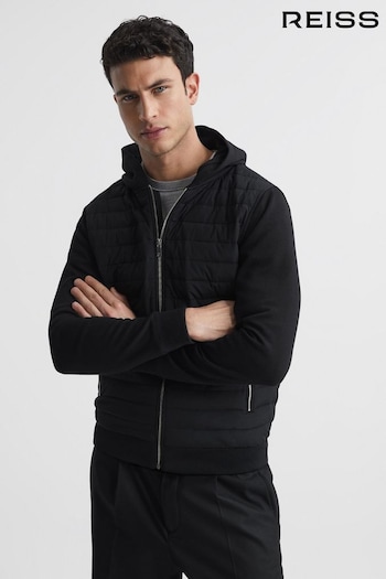 Reiss Black Taylor Hybrid Zip Quilted Hooded Jacket (593751) | £178