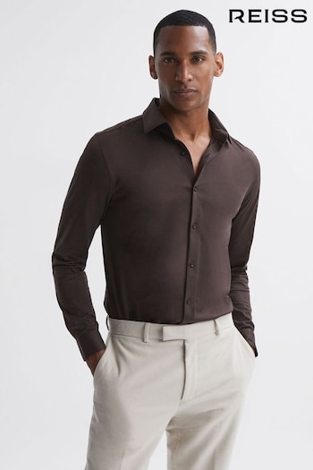 Reiss Chocolate King Mercerised Cotton Button-Through Shirt (593789) | £78