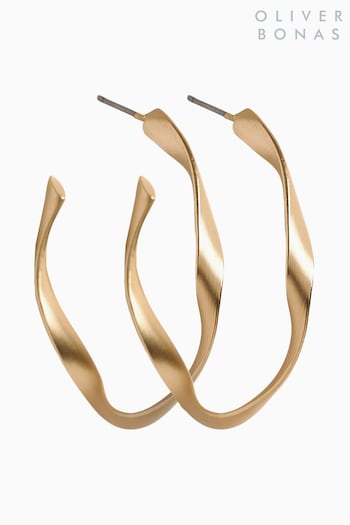 Oliver Bonas Gold Tone Patti Matte Twist Hoop Earrings (593800) | £15