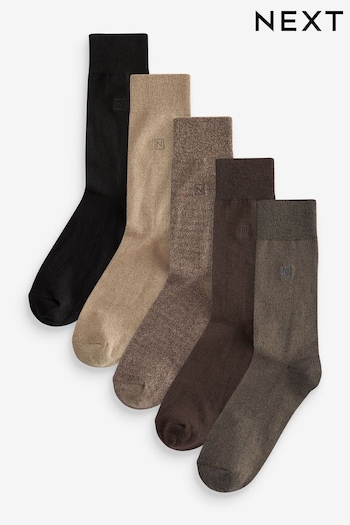 Neutral Marl 5 Pack Embroidered Lasting Fresh Socks (593944) | £14