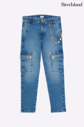 River Island Blue Girls Cargo Pocket Skinny Jeans (594278) | £25 - £37