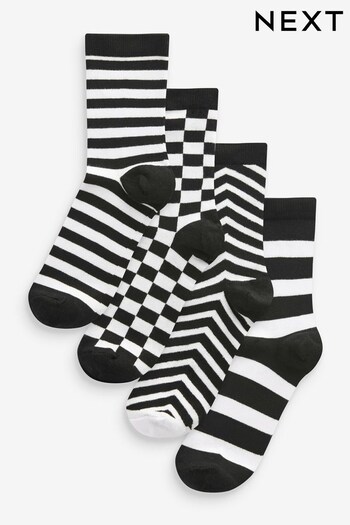 Black/White Geo Super Soft Viscose Ankle Socks 4 Pack (594812) | £11