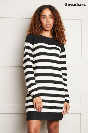 Threadbare Black Knitted Striped Plein Dress (595009) | £28