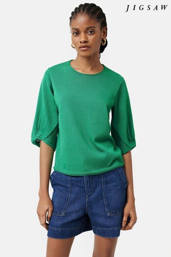 Jigsaw Green Twist Sleeve Knitted Top (595033) | £75