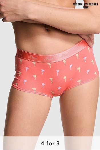 Victoria's Secret PINK Crazy For Coral Pink Palms Short Cotton Logo Knickers (595072) | £9