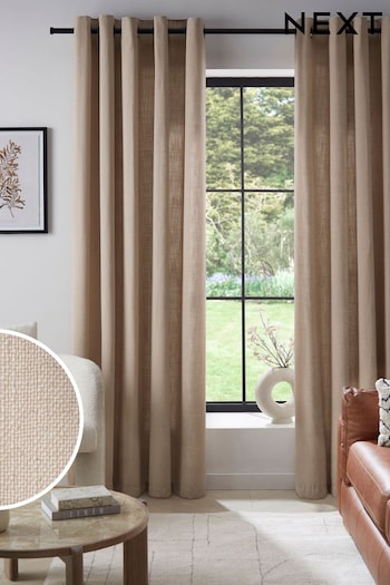 Natural Linen Look Eyelet Lined Curtains (595148) | £60 - £125