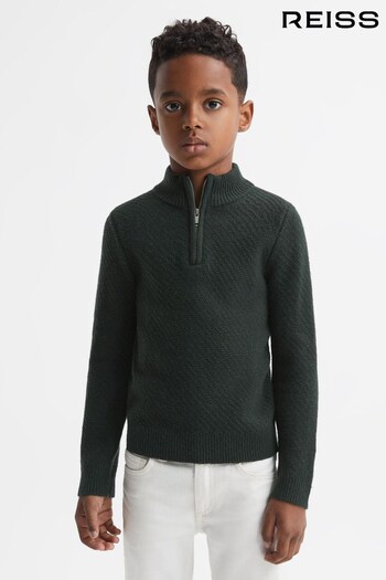 Reiss Forest Green Tempo Junior Slim Fit Knitted Half-Zip Funnel Neck Jumper (595153) | £38