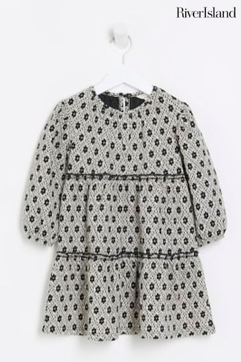 River Island Black Girls Black Daisy Jacquard Smock Dress (595171) | £20