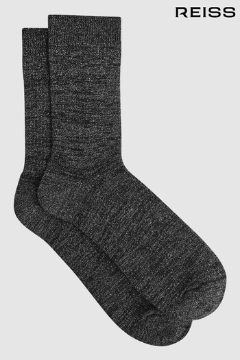 Reiss Black Carrie Metallic Ribbed Socks (595456) | £15