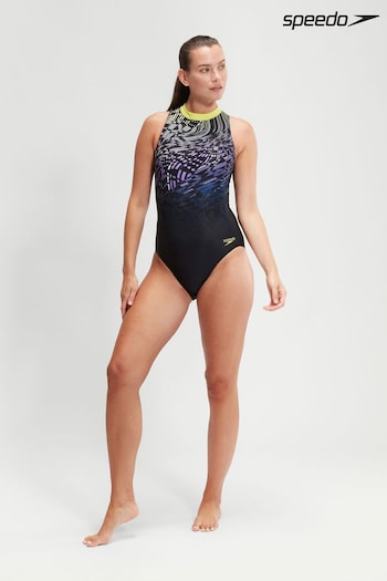 Speedo Womens Printed Hydrasuit Black Swimsuit (595662) | £55