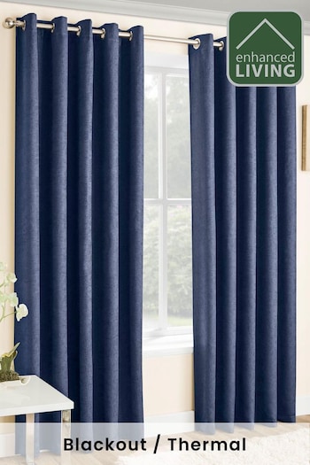 Enhanced Living Navy Blue Vogue Ready Made Thermal Blackout Eyelet Curtains (595760) | £25 - £50