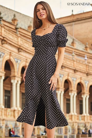 Sosandar Black Sweetheart Neck Midi Dress (596013) | £79