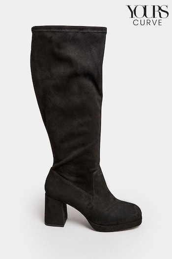 Yours Curve Black Extra-Wide Fit Platform Knee Boots (596309) | £60