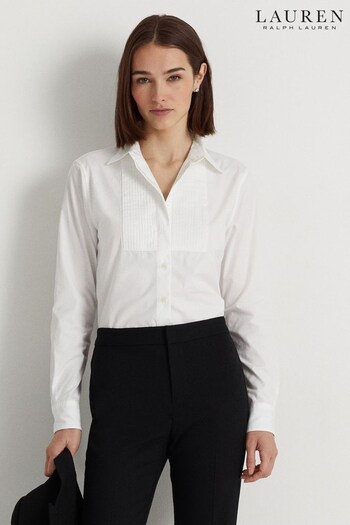 Lauren Ralph Lauren White Pintucked Cotton Broadcloth Shirt (596470) | £179