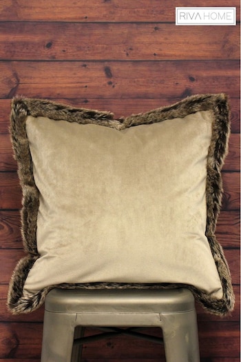 Riva Paoletti Taupe Beige Kiruna Faux Fur Trim Polyester Filled Cushion (597050) | £17