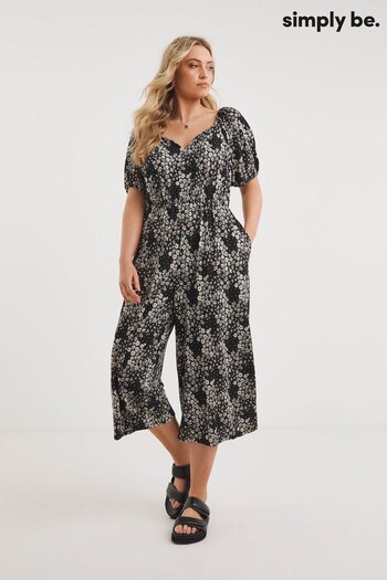 Simply Be Floral Supersoft Sweetheart Black Jumpsuit (597438) | £29
