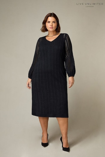 Live Unlimited Curve Crochet Knit Black Dress (597497) | £79