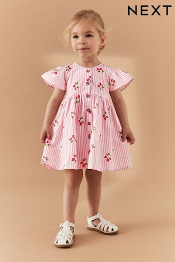 Pink Strawberry Stripe Cotton Button Up Dress (3mths-8yrs) (597745) | £10 - £13