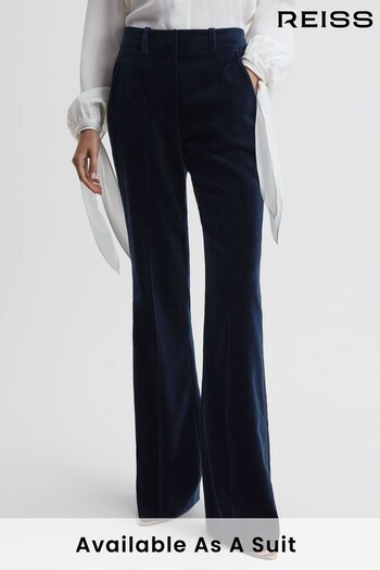 Reiss Navy Bree Velvet Flared Suit Trousers (597810) | £198