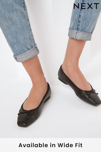 Black Forever Comfort® Leather Square Toe Ballerina Forever Comfort walking Shoes (598175) | £34