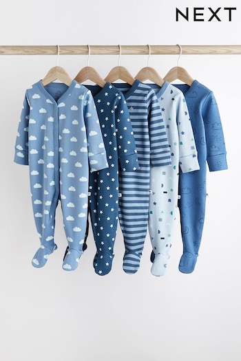 Blue Cotton jeans Sleepsuits 5 Pack (0-2yrs) (598221) | £27 - £29