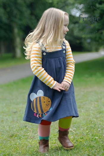 Frugi Bee Applique Blue Pinafore Outfit (598267) | £40 - £42