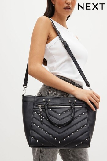 Black Quilted Stud Front Tote Bag (598490) | £42