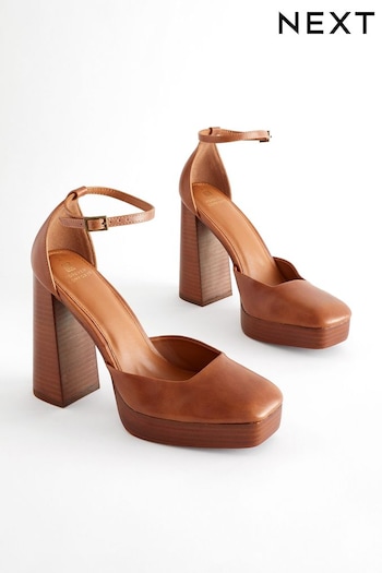 Tan Brown Forever Comfort® Square Toe Platform Heel Shoes (598518) | £52