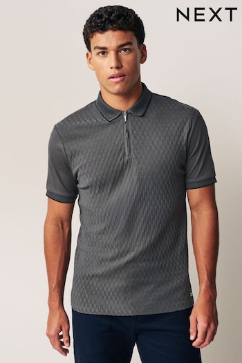 Charcoal Grey Textured Polo Silver Shirt (598535) | £30