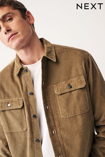 Stone Natural Corduroy Borg Lined Shacket (598550) | £65