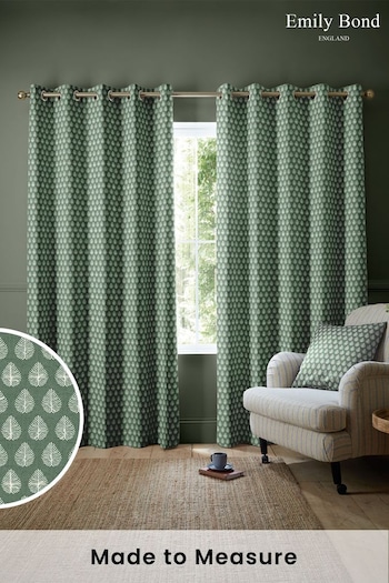 Emily Bond Sage Green Jaipur Made to Measure Curtains (598934) | £91
