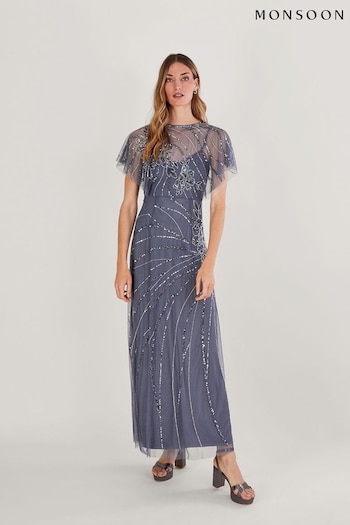 Monsoon Blue Sienna Sustainable Emb Maxi Dress (599036) | £175