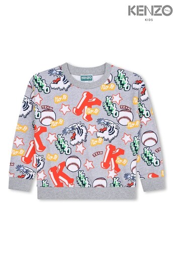 KENZO KIDS Grey All Over Kenzo Logo Sweatshirt (599049) | £128 - £159