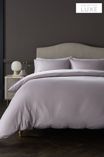 Heather Pink Collection Luxe 300 Thread Count 100% Cotton Sateen Satin Stitch Duvet Cover And Pillowcase Set (599132) | £35 - £68
