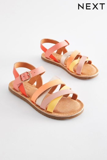 Pink Multicolour Leather Strappy Sandals amp (599617) | £22 - £29
