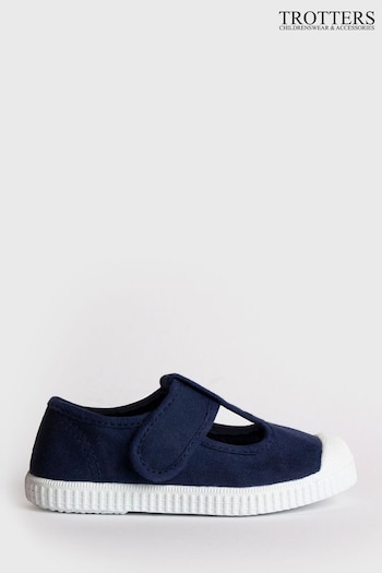 Trotters London Navy Blue Champ Canvas rosso Shoes (599679) | £30 - £34
