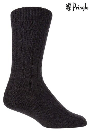 Pringle Grey Super Soft Rib Knit Socks with Cashmere (599691) | £12