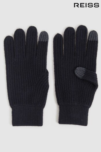 Reiss Black Lawson Merino Wool Ribbed Gloves (599848) | £48
