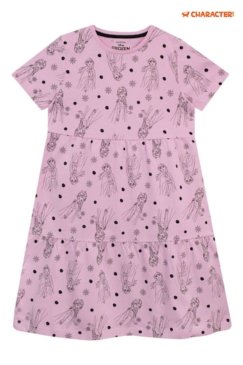 Character Pink Disney Frozen Girls Frill Printed Dress (600080) | £17