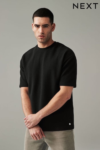 Black Relaxed Fit Ottoman Texture T-Shirt (600130) | £20