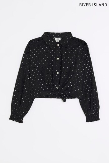 River Island Black Girls Mono Jacquard Tie Shirt (600144) | £18