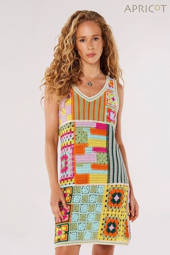 Apricot White Multi Patchwork Crochet Shift Dress (600708) | £39