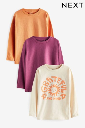 Berry Red/Ecru Cream/Orange Sun Long Sleeve T-Shirts Mini 3 Pack (3-16yrs) (600710) | £14 - £20