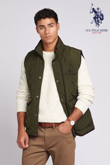U.S. Polo Assn. Mens Green Quilted Hacking Gilet (601021) | £99