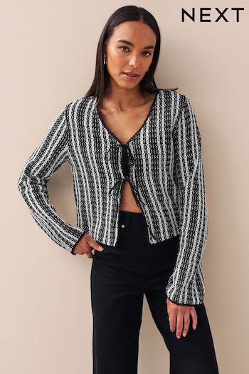 Black/Ecru Stripe Crochet Tie Detail Cardigan (601847) | £32